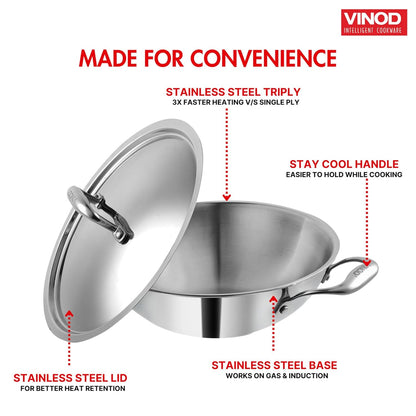Vinod Stainless Steel Triply Kadhai (All Sizes)