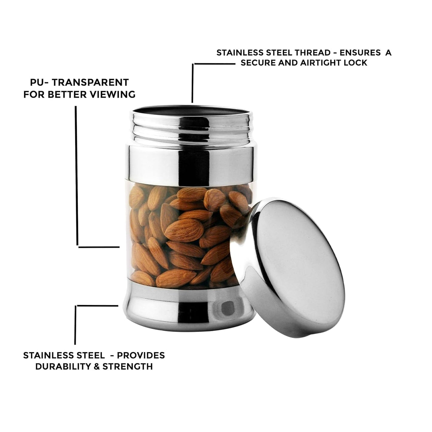 JVL Stainless Steel Classic Canister Set of 4, Airtight