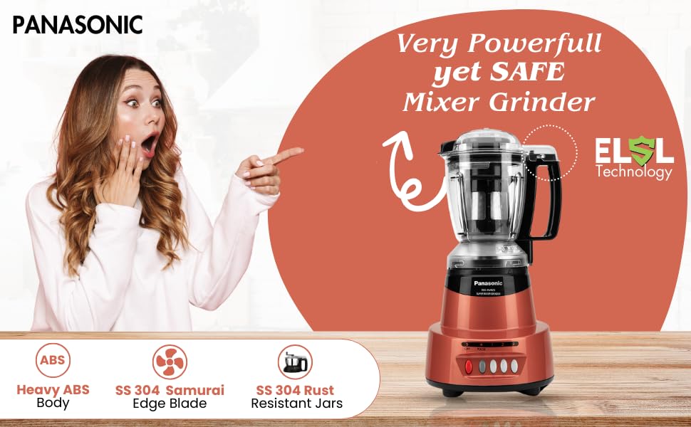 Panasonic Heavy Duty Mixer Grinder For Kitchen MX-AV425 (Rustic Red) Elements Series Powerful 1500W (MMLW) 4 Jar (Three-304 Stainless Steel & 1Juicer Extractor Jar) |5 Years Motor Warranty