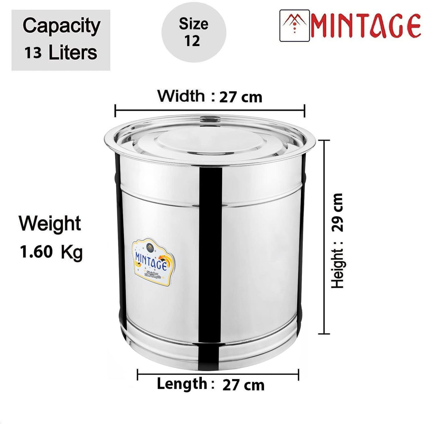 SS Plain Pavali Drum (Multiple Sizes)