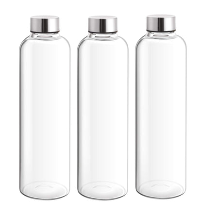 Treo By Milton Clarion Borosilicate Glass Water Bottle Set of 3, 1000 ml Each, Transparent