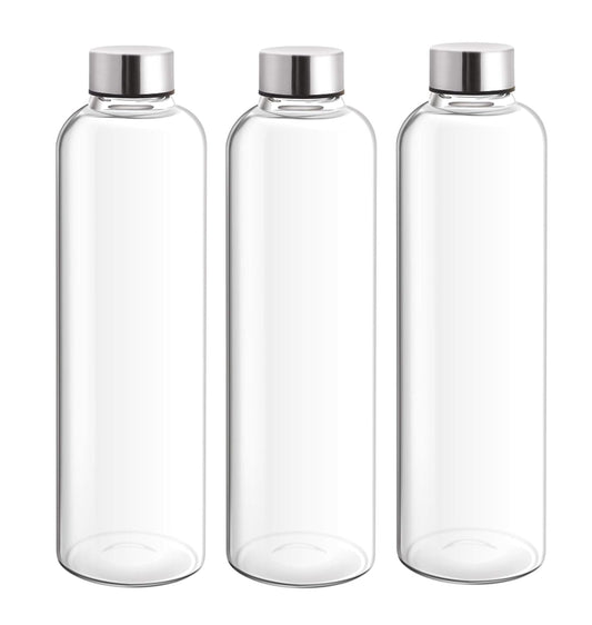 Treo By Milton Clarion Borosilicate Glass Water Bottle Set of 3, 1000 ml Each, Transparent
