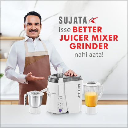 Sujata Powermatic Plus Juicer Mixer Grinder|900 Watts Double Ball Bearing Motor|22000 RPM | Non-Stop 90 Mins Running|2 Jars including 1750ml Blender, 1000ml Grinder Jar| (White)