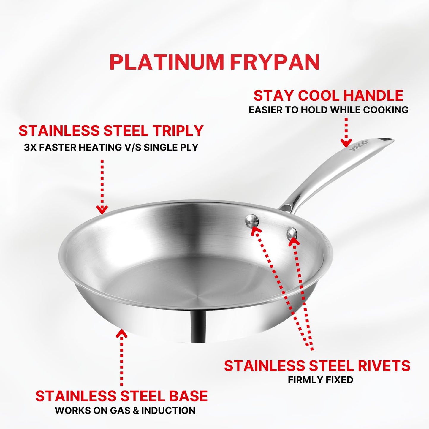 Vinod Stainless Steel Fry pan (All Sizes)