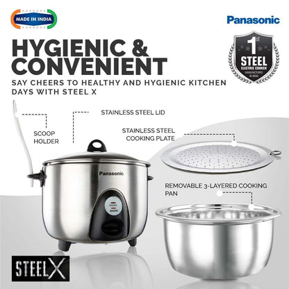 Panasonic SR-G18(SUS) I 660 Watts I Fully 304 Stainless Steel Automatic Electric Rice Cooker 1.8 Litres (1kg Capacity) |3 Layer Stainless Steel Clad Pan, Lid and Plate