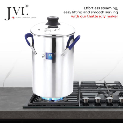JVL Stainless Steel Triply Base Thatte Idly Maker (5 Mini Idly plates) 1 Steamer Vessel, 5 Mini Idly Plates, 1 Stand, 1 Lifter and 1 Spatula