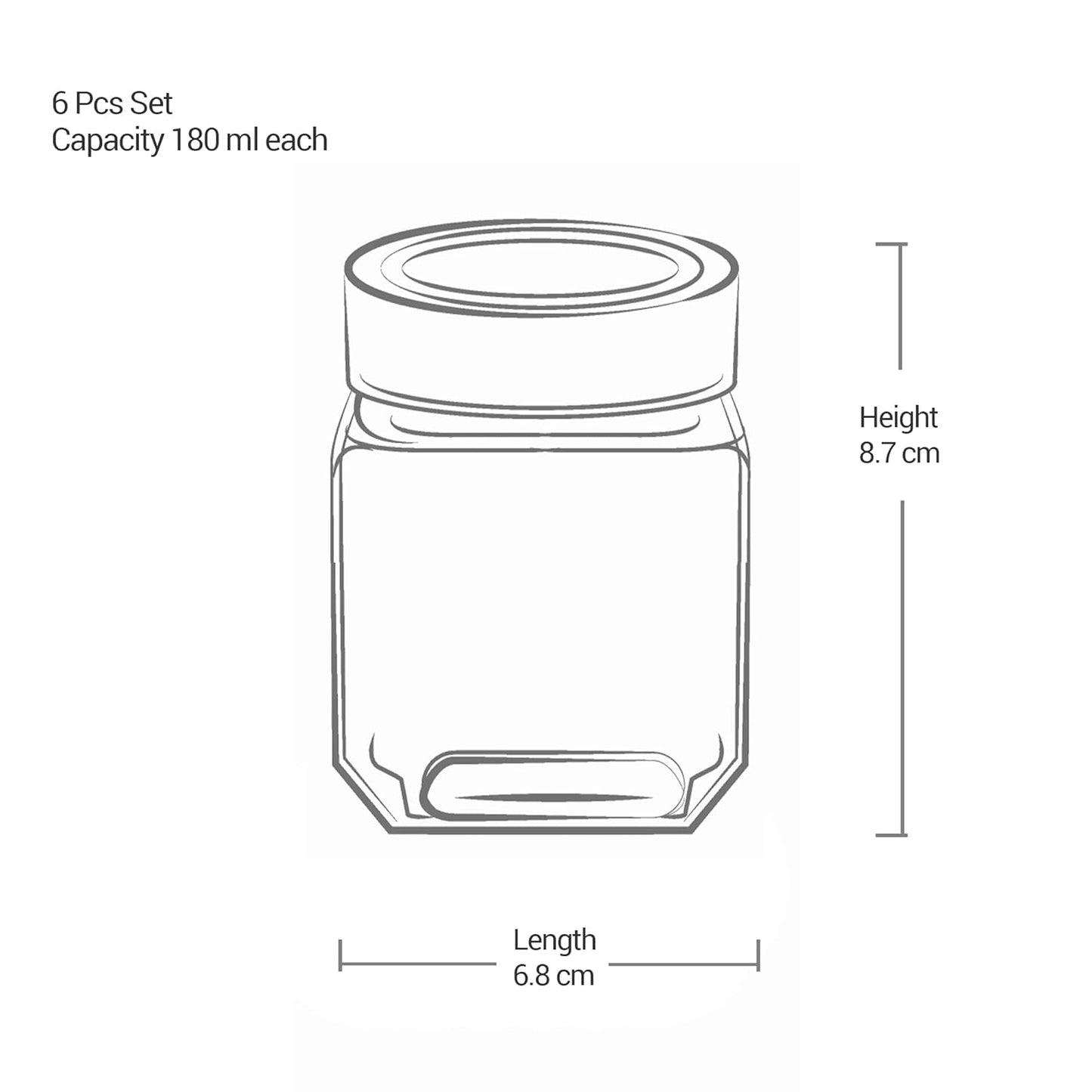 Treo By Milton Woody Cube Storage Glass Jar, Set of 6, 180 ml Each, Transparent