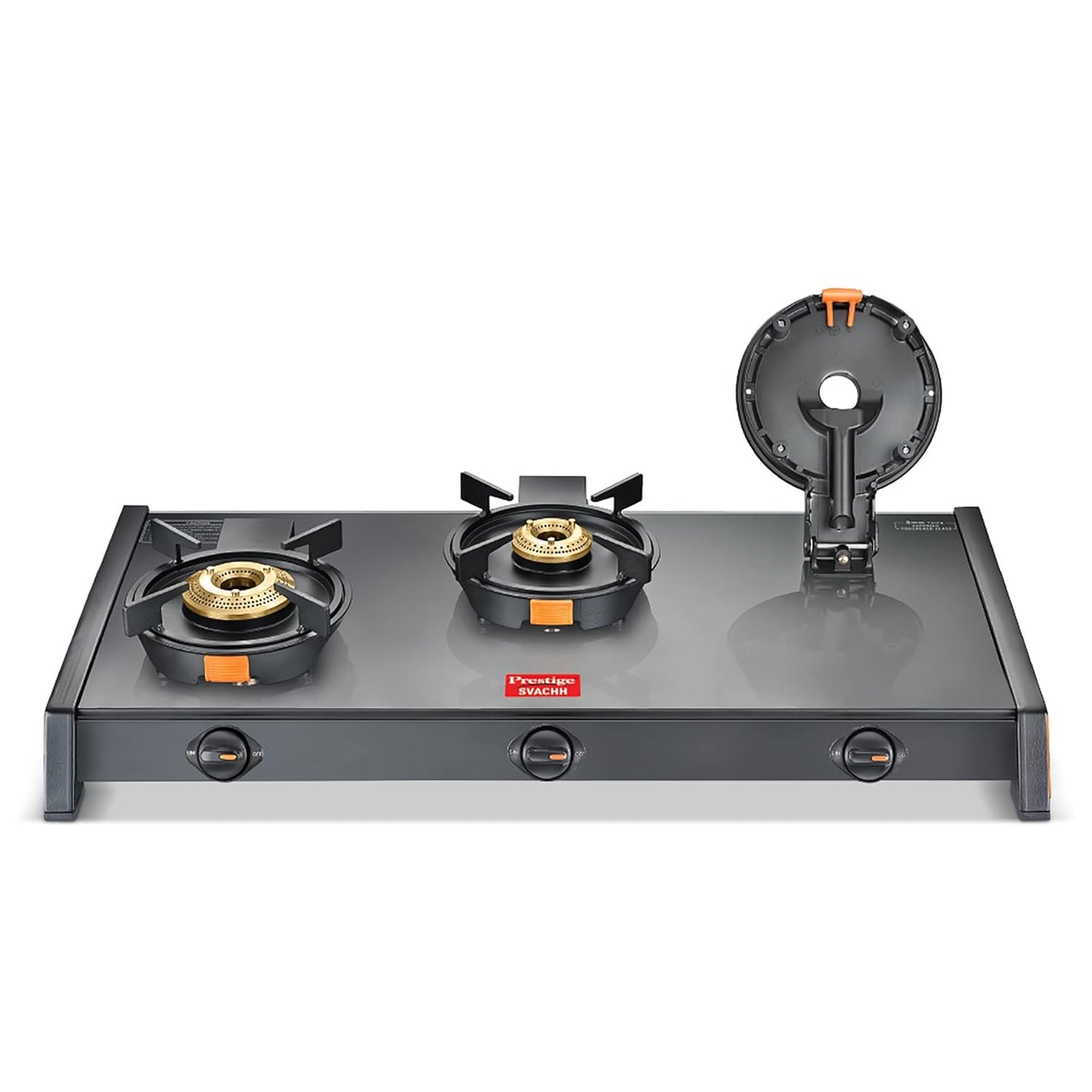 Prestige Svachh Glass Top Gas Stove with 3 Liftable Brass Burners for easy cleaning(GTSB-03)|Jumbo Brass Burner|Sturdy pan support|2 years warranty|5 years warranty on glass