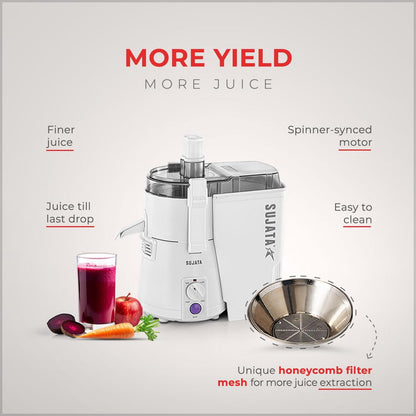 Sujata Powermatic Plus Juicer Mixer Grinder|900 Watts Double Ball Bearing Motor|22000 RPM | Non-Stop 90 Mins Running|2 Jars including 1750ml Blender, 1000ml Grinder Jar| (White)