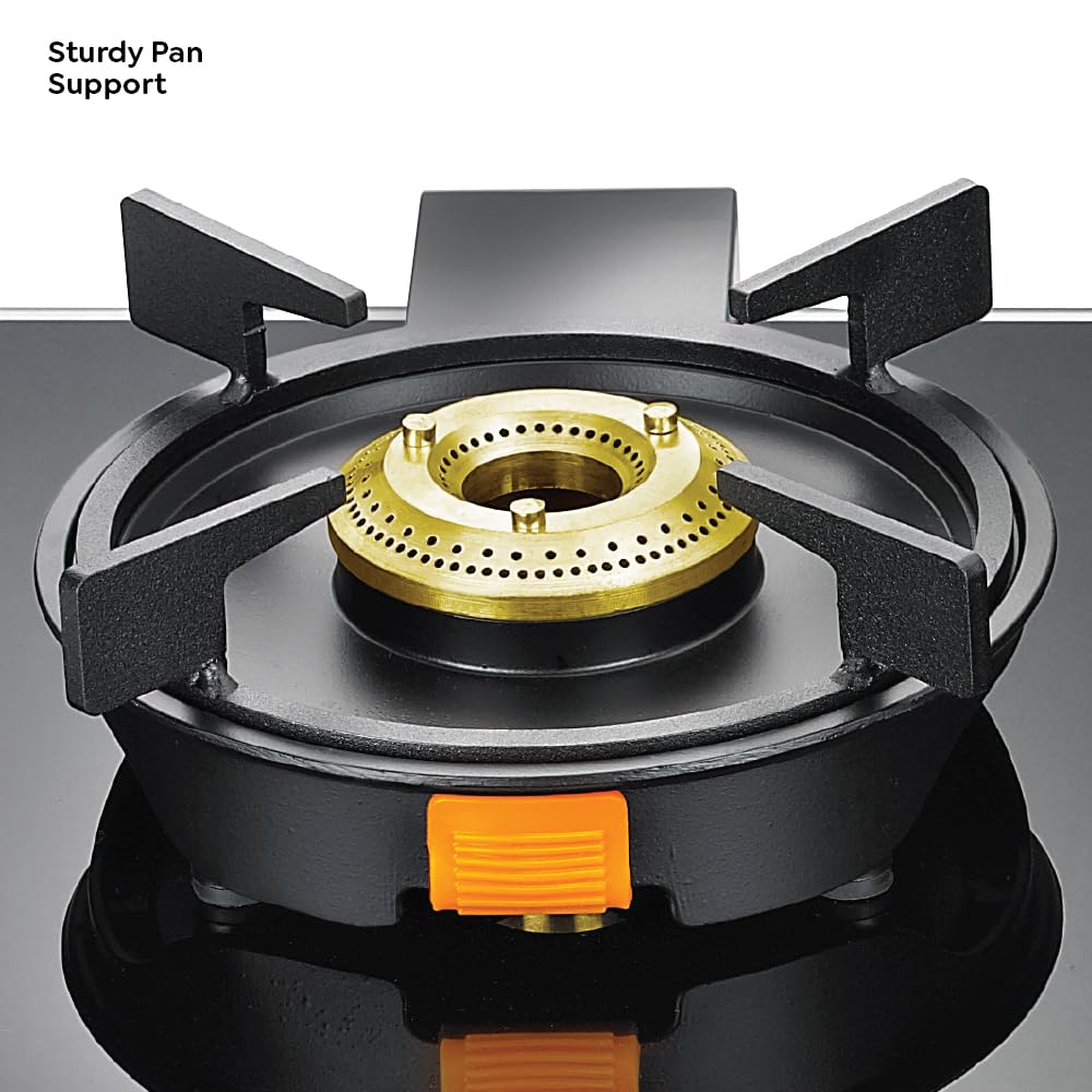 Prestige Svachh Glass Top Gas Stove with 2 Liftable Brass Burners for easy cleaning(GTSB-02)|Sturdy pan support|2 years warranty|5 years warranty on glass