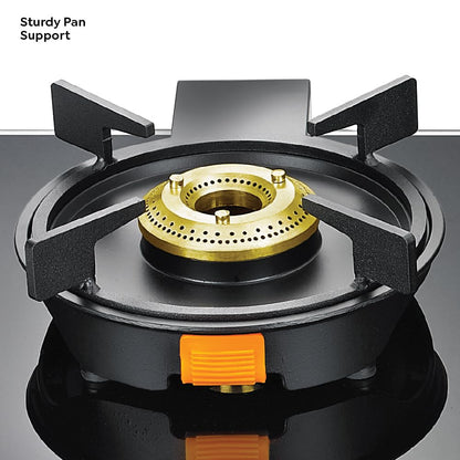 Prestige Svachh Glass Top Gas Stove with 2 Liftable Brass Burners for easy cleaning(GTSB-02)|Sturdy pan support|2 years warranty|5 years warranty on glass