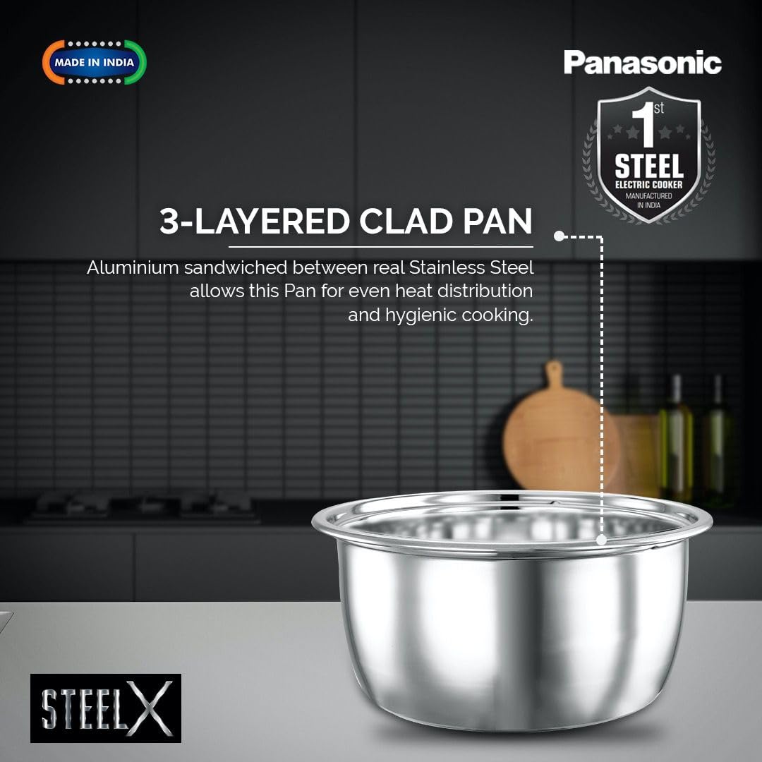 Panasonic SR-G18(SUS) I 660 Watts I Fully 304 Stainless Steel Automatic Electric Rice Cooker 1.8 Litres (1kg Capacity) |3 Layer Stainless Steel Clad Pan, Lid and Plate