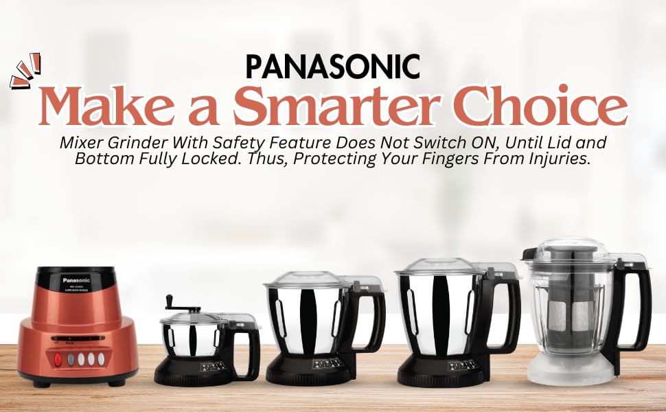 Panasonic Heavy Duty Mixer Grinder For Kitchen MX-AV425 (Rustic Red) Elements Series Powerful 1500W (MMLW) 4 Jar (Three-304 Stainless Steel & 1Juicer Extractor Jar) |5 Years Motor Warranty