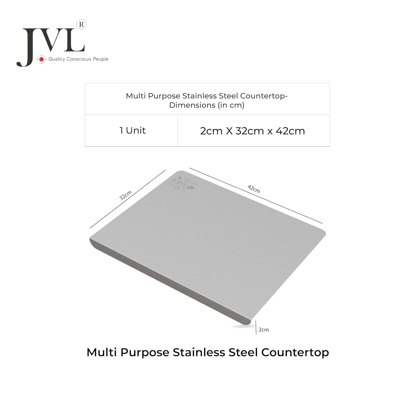 JVL Stainless Steel Countertop Cutting & Chopping Board (42cm*32cm*2cm)
