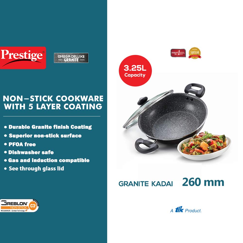 Prestige Omega Deluxe Granite Kadai (All Sizes)