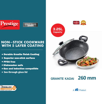 Prestige Omega Deluxe Granite Kadai (All Sizes)