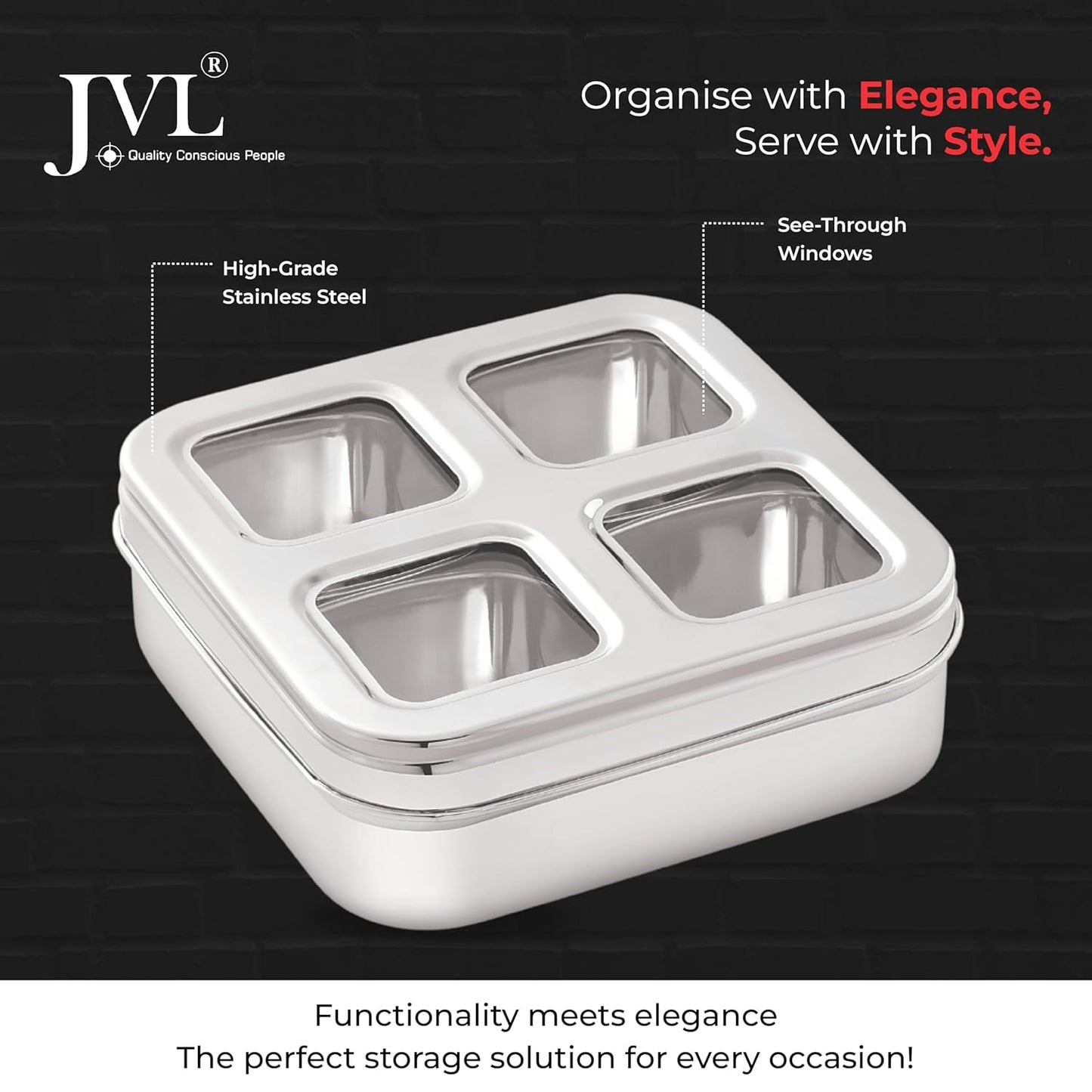 JVL Stainless Steel Vista Dry Fruit Container (4 - Container)