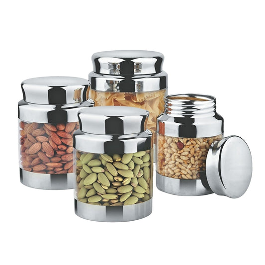 JVL Stainless Steel Classic Canister Set of 4, Airtight
