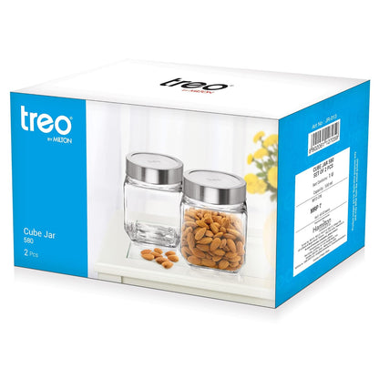 Treo By Milton Cube Storage Glass Jar, 580 ml Each