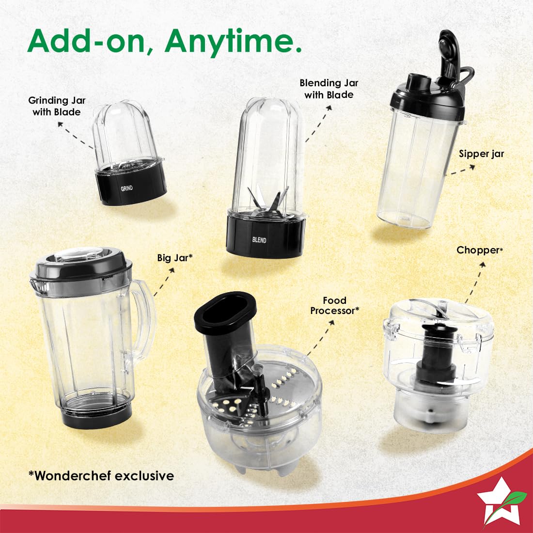 Wonderchef Nutri Blend Complete Kitchen Machine, Mixer Grinder, Blender, Chopper, Juicer, Stainless Steel Blades, 4 Jars with chopper, 500 Watts, Black, Online Recipe Book By Chef Sanjeev Kapoor