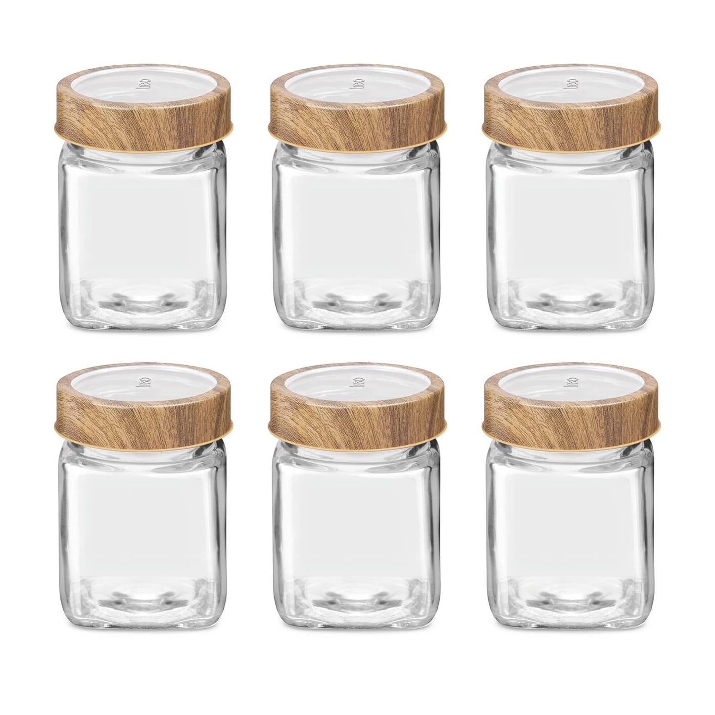 Treo By Milton Woody Cube Storage Glass Jar, Set of 6, 180 ml Each, Transparent