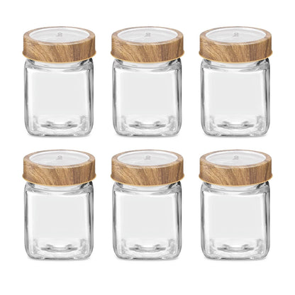 Treo By Milton Woody Cube Storage Glass Jar, Set of 6, 180 ml Each, Transparent