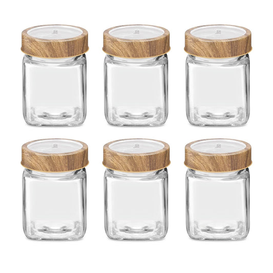 Treo By Milton Woody Cube Storage Glass Jar, Set of 6, 180 ml Each, Transparent