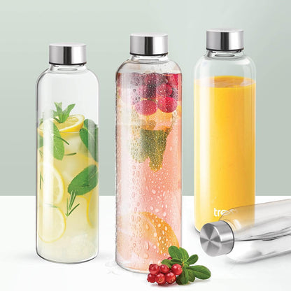 Treo By Milton Clarion Borosilicate Glass Water Bottle Set of 3, 1000 ml Each, Transparent