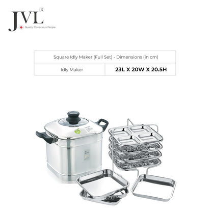 JVL Triply Base Square Shape Idly and Dhokla Maker (4 Idly & Steamer Plates)