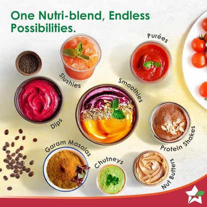 Wonderchef Nutri Blend Complete Kitchen Machine, Mixer Grinder, Blender, Chopper, Juicer, Stainless Steel Blades, 4 Jars with chopper, 500 Watts, Black, Online Recipe Book By Chef Sanjeev Kapoor