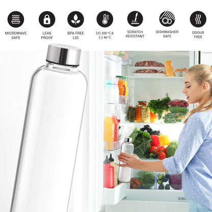 Treo By Milton Clarion Borosilicate Glass Water Bottle Set of 3, 1000 ml Each, Transparent