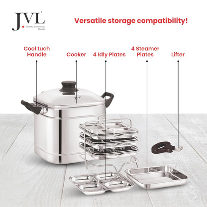 JVL Triply Base Square Shape Idly and Dhokla Maker (4 Idly & Steamer Plates)