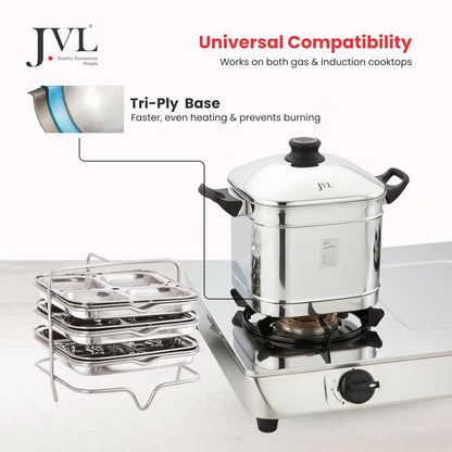 JVL Triply Base Square Shape Idly and Dhokla Maker (4 Idly & Steamer Plates)