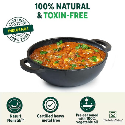 The Indus Valley Pre-Seasoned Cast Iron Kadai with Flat Handles (All Sizes)