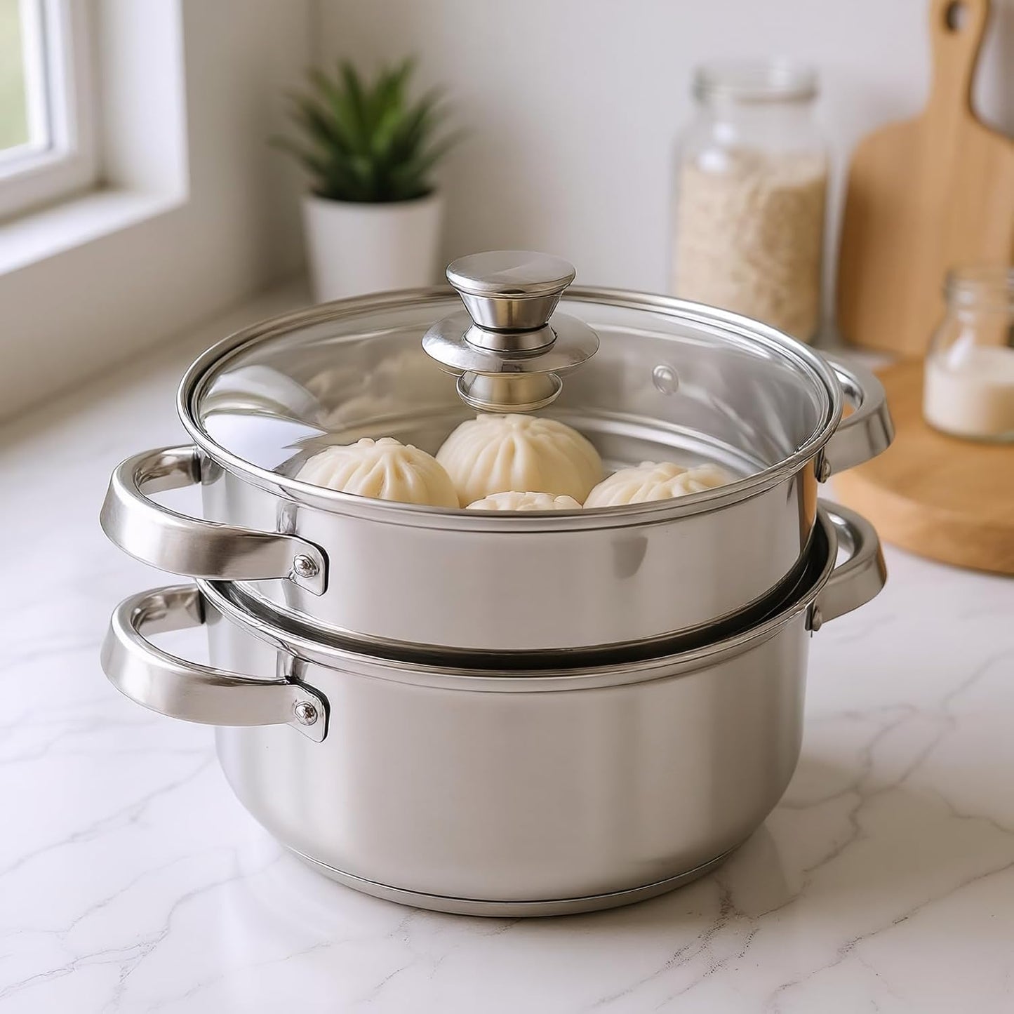 2 Tier -Stainless Steel Steamer with Glass Lid