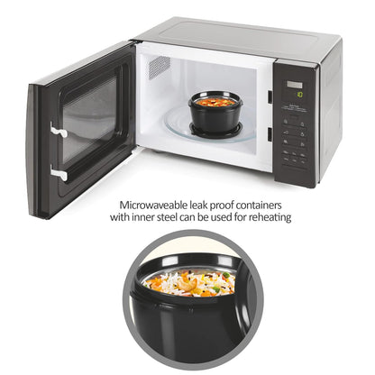 MILTON Pro Lunch Box with Steel Cutlery, 3 Microwave Safe Inner Steel Containers (180ml, 320ml, 450ml) Plastic Chutney Dabba 100ml, Bottle 750ml with Insulated Bag, Office Tiffin, Black