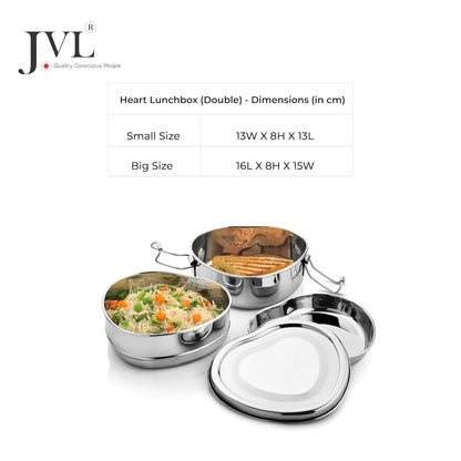 JVL Stainless Steel Lunch Box for Kids, Two Tier Tiffin Box with Inner Plate Ideal for School, Office & Travel - Heart Shape