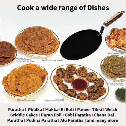 Iron Concave Tawa for Roti Chapati with Wooden Handle (All Sizes)