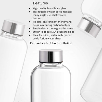 Treo By Milton Clarion Borosilicate Glass Water Bottle Set of 3, 1000 ml Each, Transparent