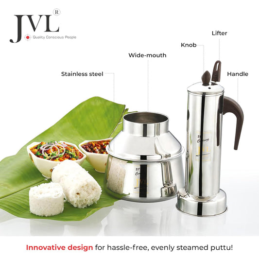 JVL Stainless Steel Puttu Kudam Maker with Triply Base, comes with Lid
