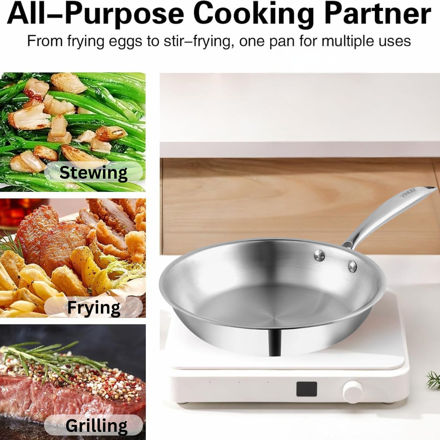 Vinod Stainless Steel Fry pan (All Sizes)