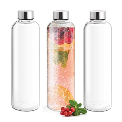 Treo By Milton Clarion Borosilicate Glass Water Bottle Set of 3, 1000 ml Each, Transparent