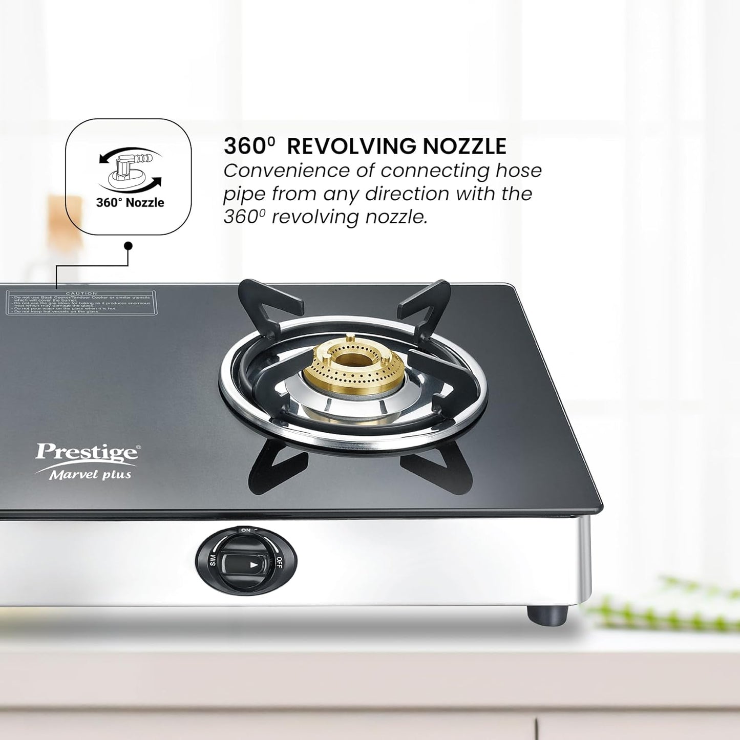 Prestige Marvel Plus Stainless Steel 2 Brass Burner Manual Glass Top Gas Stove, GTM 02 SS (Black)
