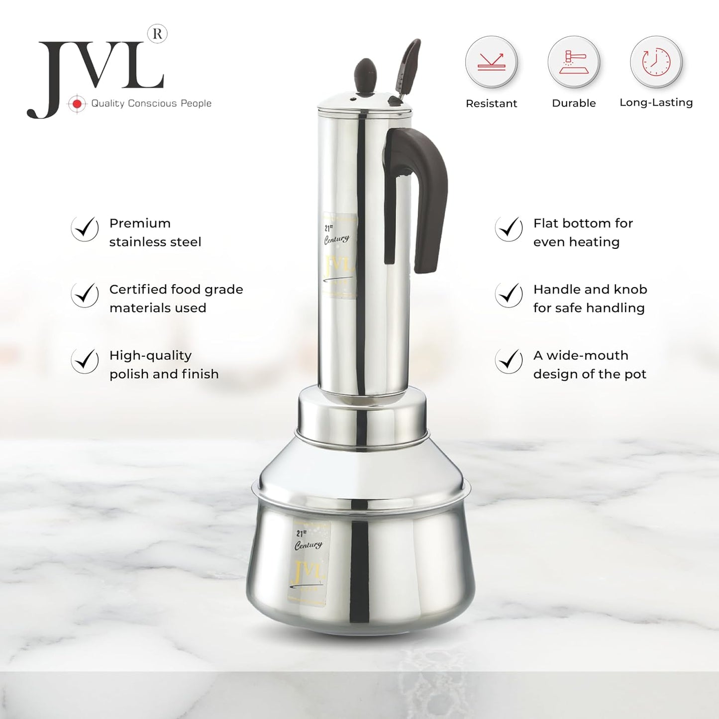 JVL Stainless Steel Puttu Kudam Maker with Triply Base, comes with Lid