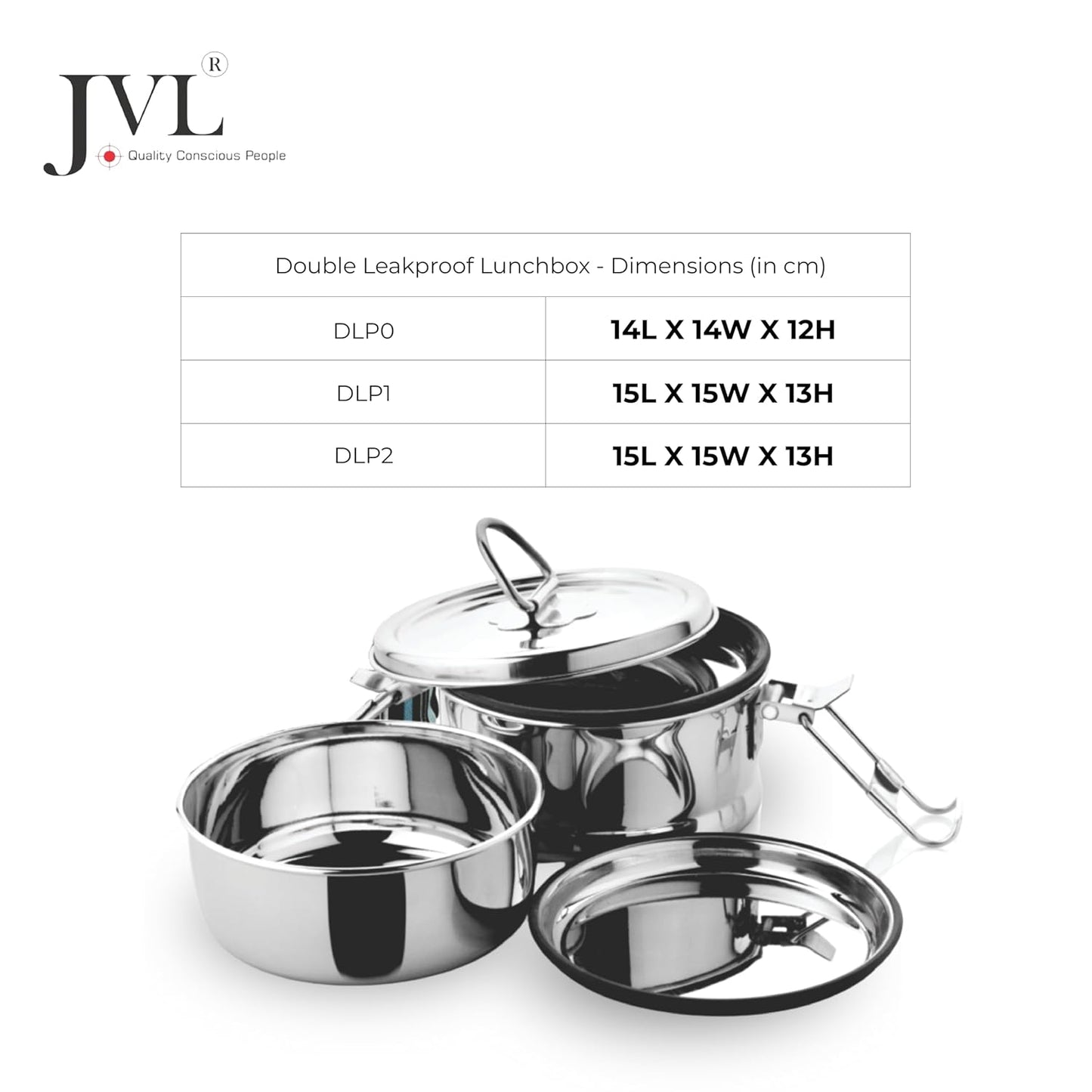JVL Leak-Proof Stainless Steel Double Decker Lunch Box 600ml with Bag 2-Compartment Tiffin for Office & Kids Use Durable, Compact & Easy to Carry