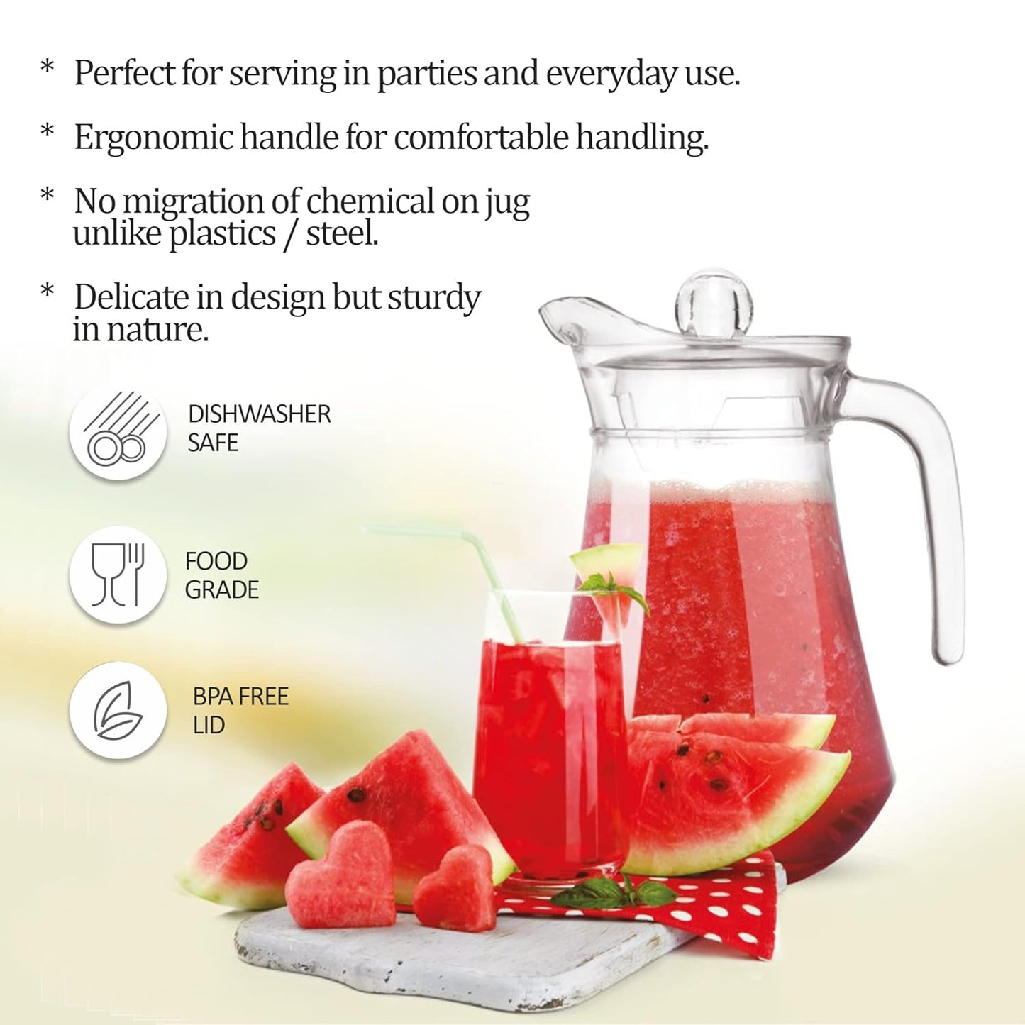 Treo by Milton Conical Fresh 1300 Glass Jug with Lid and Handle