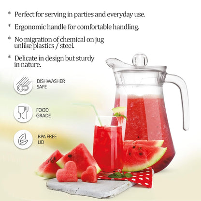 Treo by Milton Conical Fresh 1300 Glass Jug with Lid and Handle