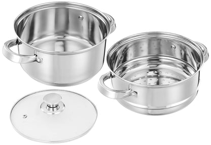 2 Tier -Stainless Steel Steamer with Glass Lid