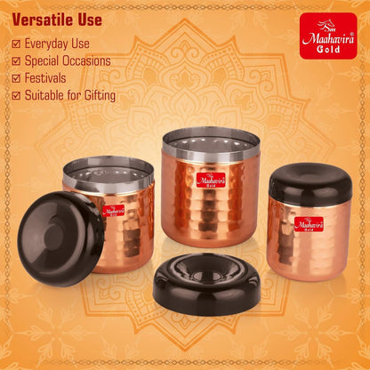 Apple Stainless Steel Hammered Texture Storage Containers with Air Tight Lid (Set of 3)