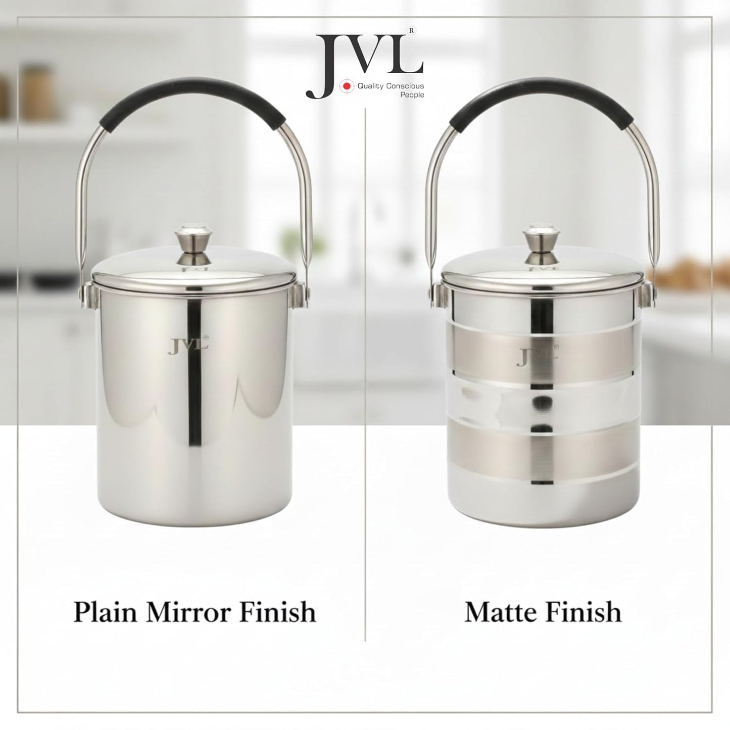 JVL Classiware Stainless Steel Milk Pot with Lid & Handle, Multi-Purpose Storage Container for Oil & Dry Storage, Durable & Hygienic Kitchen Vessel - Matt Finish (3.75 Liters)